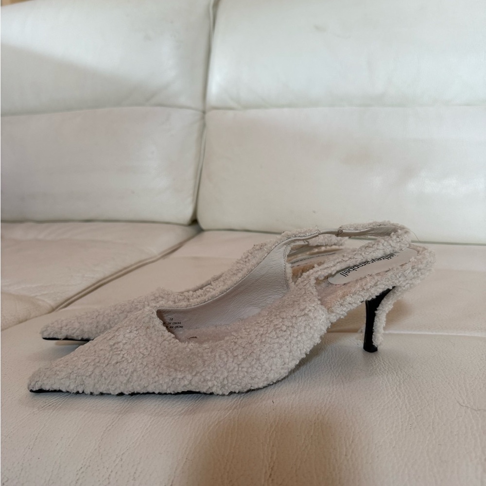 Jeffrey Campbell Cream Sherpa Slingback Pointed Kitten Heels